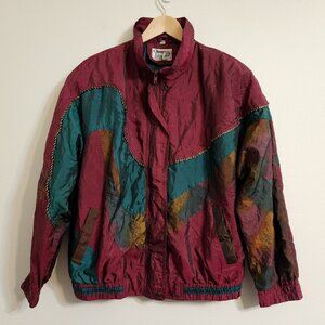 Vtg Clipper Bay Embellished Windbreaker Jacket Women L Multicolor Grunge Y2K